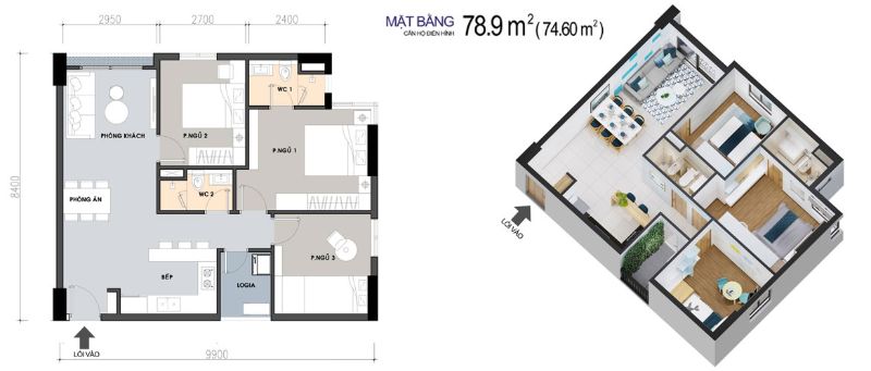 PICITY HIGH PARK Mat bang can ho 3 phong ngu 2 phong ve sinh co dien tich 78 9 m2 - PICITY HIGH PARK