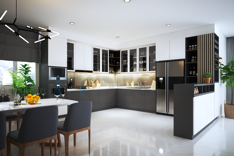 Bạn sẽ thấy rằng gương acrylic giúp tạo ra tủ bếp đẹp hiện đại