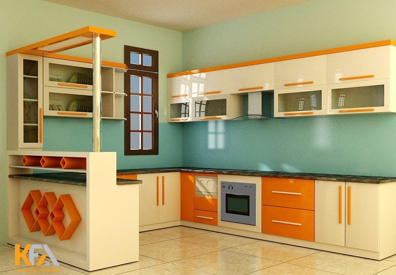 Với sự kết hợp màu sắc rất bắt mắt tạo nên sự nổi bật cho không gian bếp
