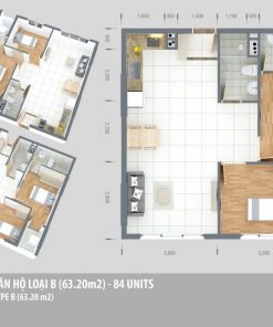 Thiết kế căn 63,2m2 - 2 phòng ngủ 2 Toilet