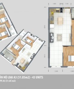 Thiết kế căn 51.85m2 - 2 phòng ngủ 1 Toilet